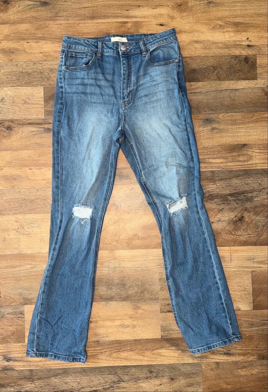 TGLA women’s distressed high rise bootcut blue jeans